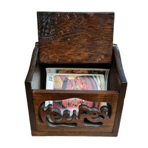 Hand Crafted Wooden Recipe Box; Box 8x3.5x6.25 approx Inside is 2.75x5.25 approx